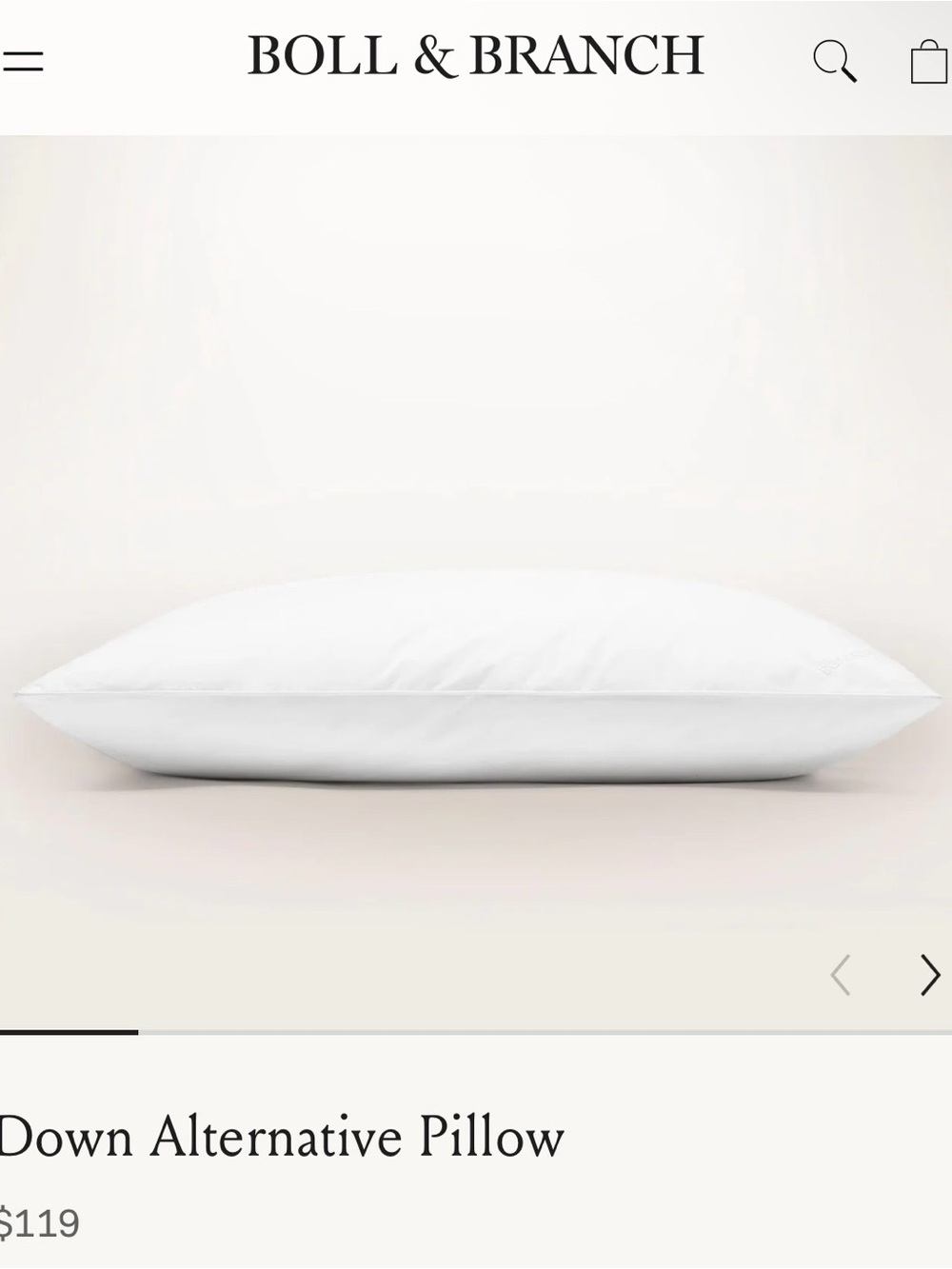 Boll & Branch White Down Alternative Pillow